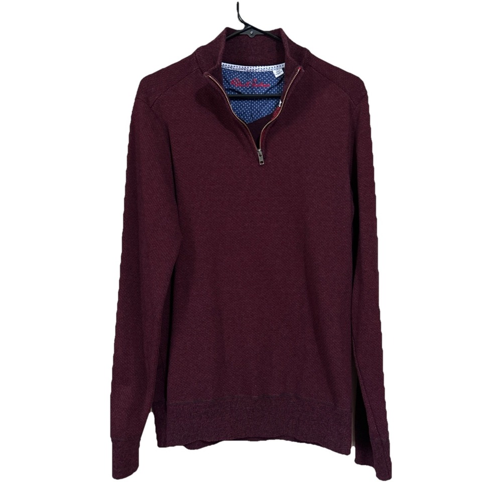 Robert Graham Sweater Men's L Red 1/4 Zip Pullover Mock Neck Fashion Designer